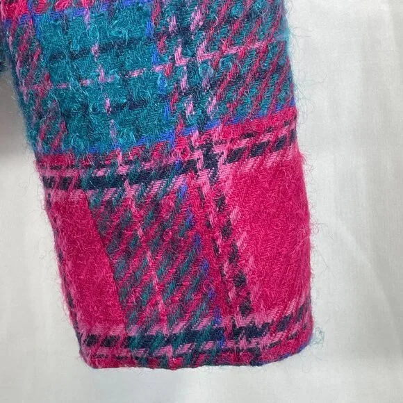 Vintage Pendleton Pink Teal Plaid Wool Cropped Jacket Jewel Buttons USA 10
